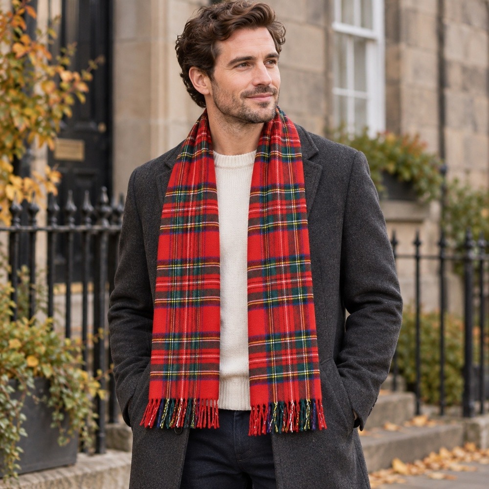 VTG Peter MacArthur Scotland Pure Wool Scarf Red Tartan Plaid Heritage Preppy